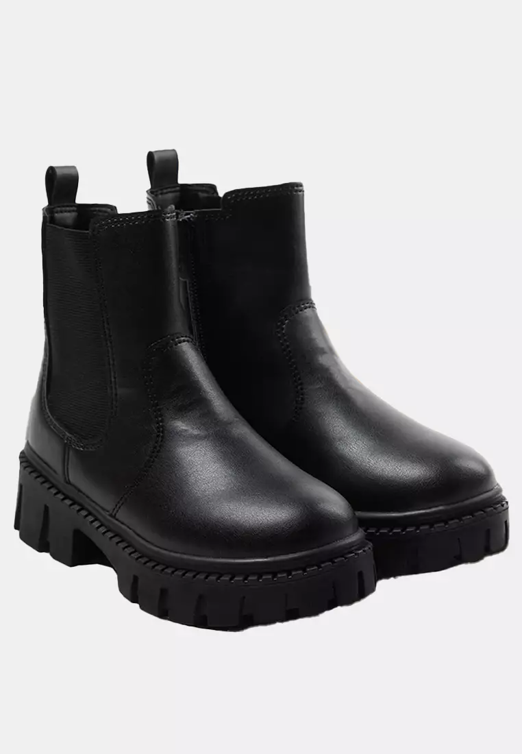Black Elastic Big Girls Chealsea Kids Boots Takaw25Bo00039
