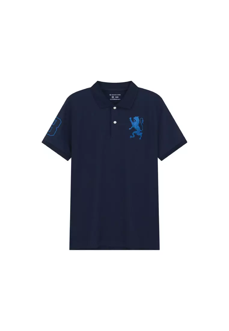 Men's Lion Embroidery Slim Short Sleeve Polo 01016222