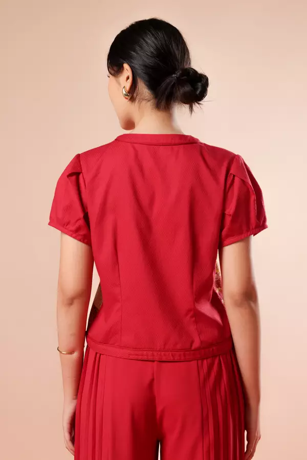 MINIMAL x Melvee - Liena - Printed V Neck Top - Red