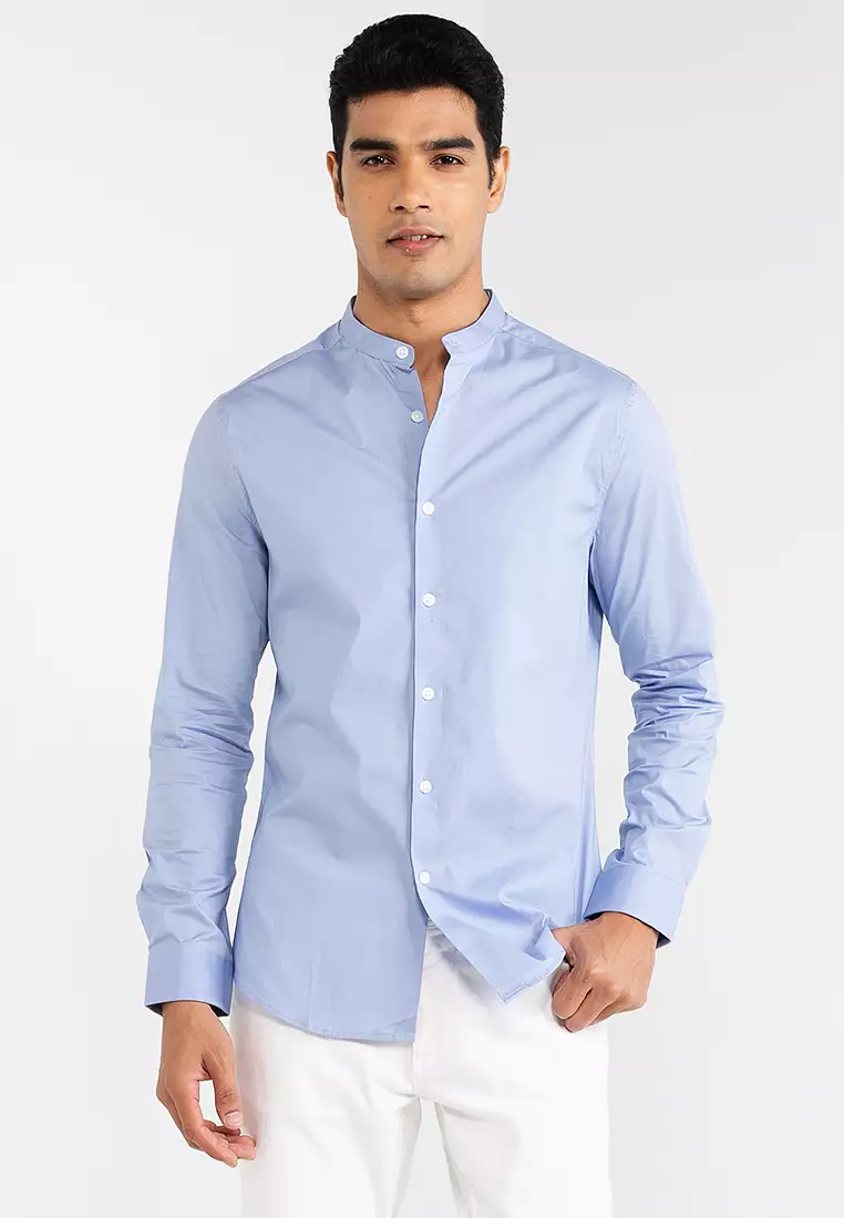 Skinny Fit Shirt With Grandad Collar