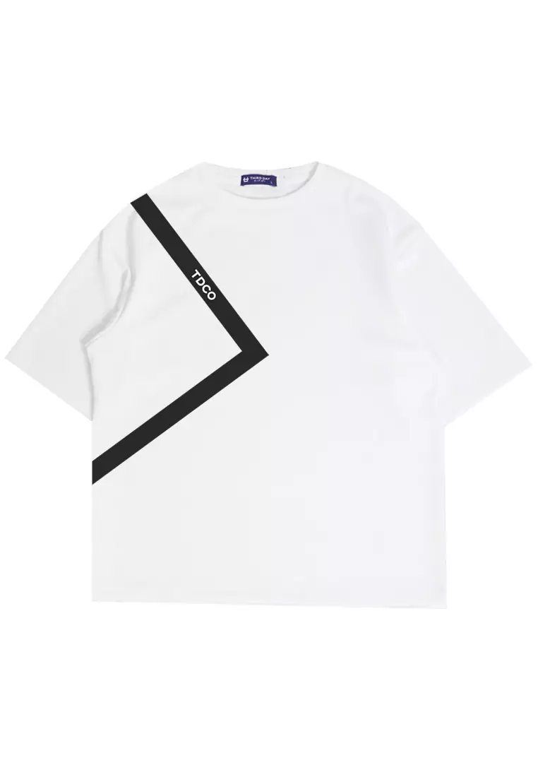 MTK41 Kaos Oversize Distro Pria Triangle Line Tdco Putih