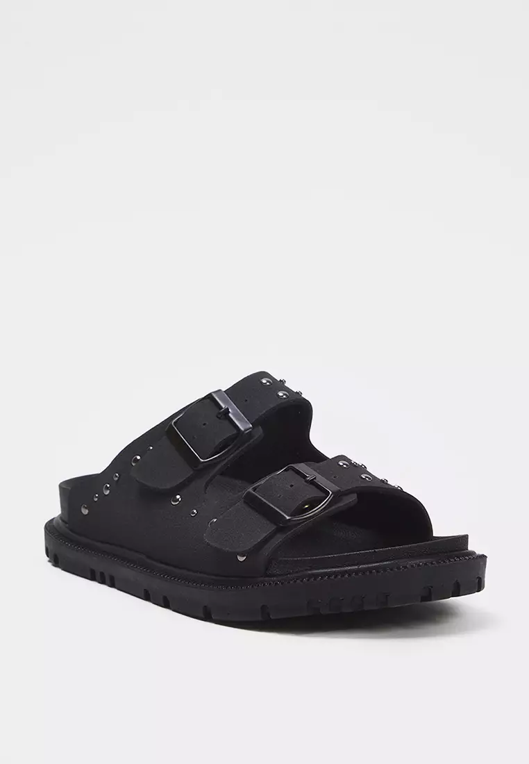 Rivet Double Buckle Slippers