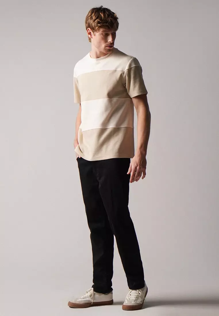 Regular Fit Color-Block Cut & Sew T-Shirt In Honeycomb Pique