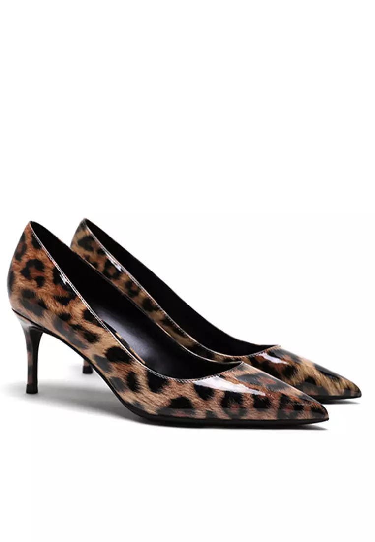 6.5CM Leopard Faux Patent Pointed High Heel Shoes HZL160