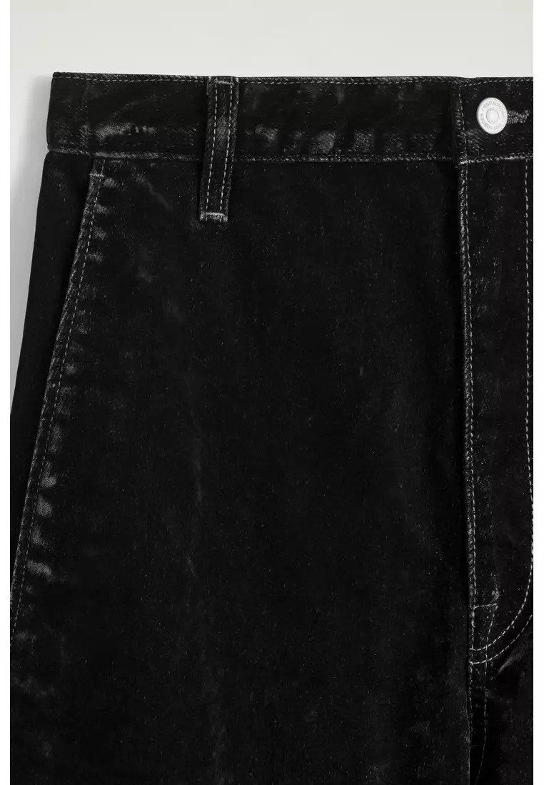 FLOCKED-DENIM BARREL-LEG TROUSERS