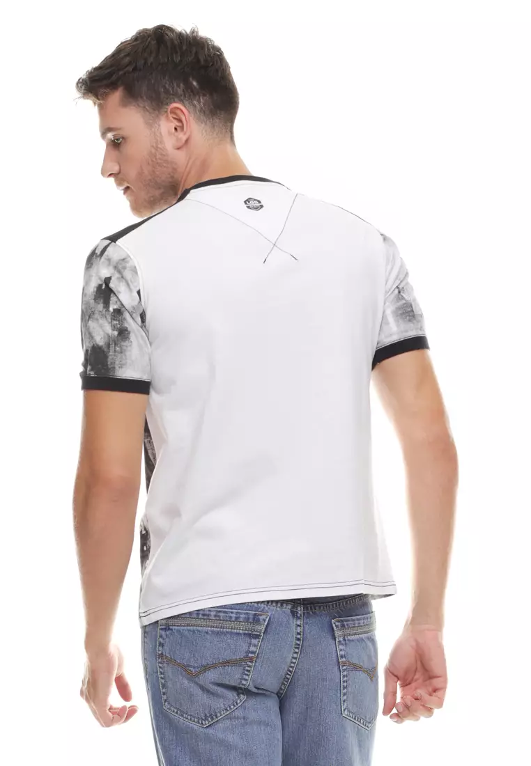 LGS - Slim Fit - Kaos Fashion - Kerah Vneck - Motif Gedung - Putih
