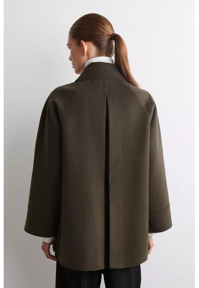 FUNNEL-NECK DOUBLE-FACED WOOL SHORT COAT