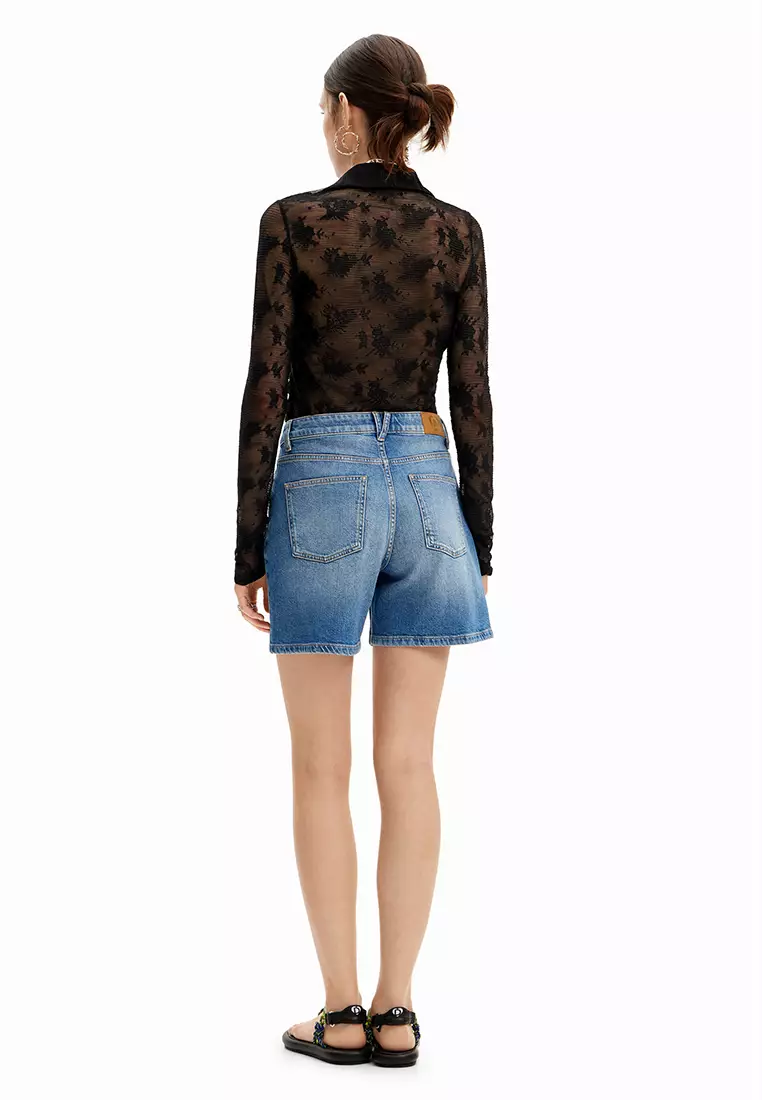 Desigual Woman Embroidered denim shorts.
