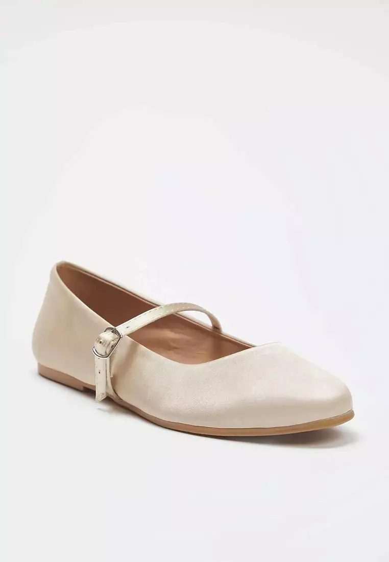 Vanilla Satin Mary Jane, Banded Almond Toe Shoes, Women's Ballerinas Takaw25Be00005