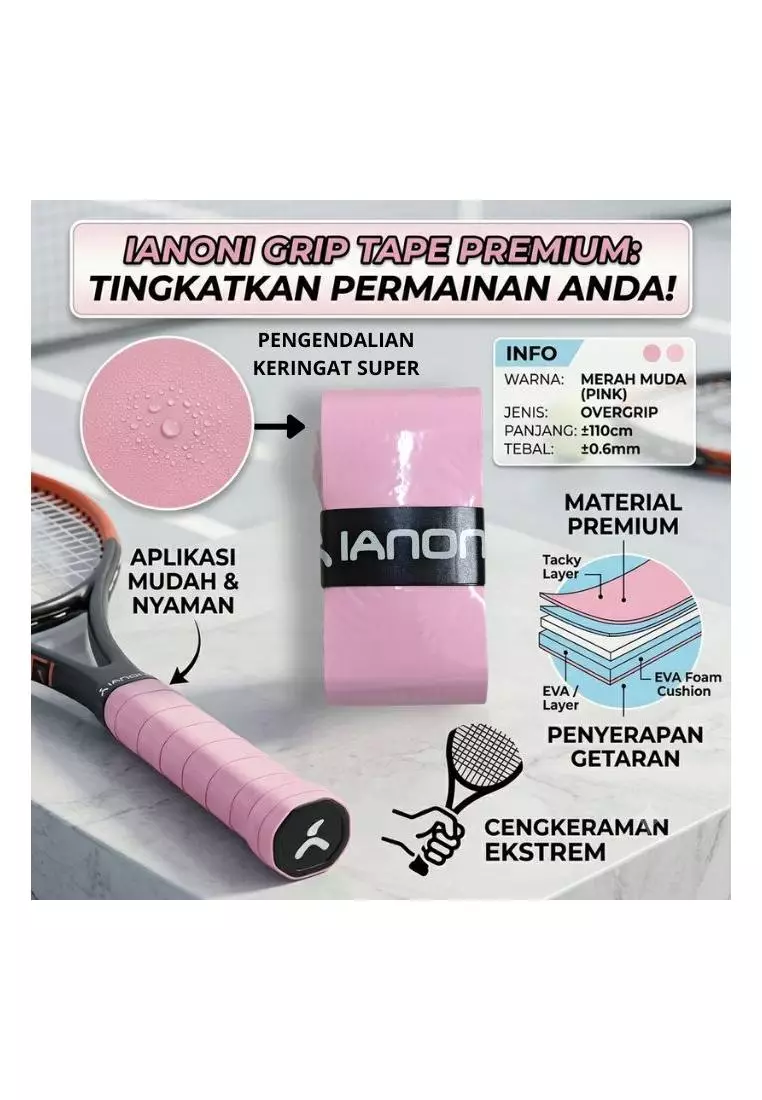 Grip raket padel badminton tenis Ianoni pink Original Anti Slip PU Kualitas Tinggi