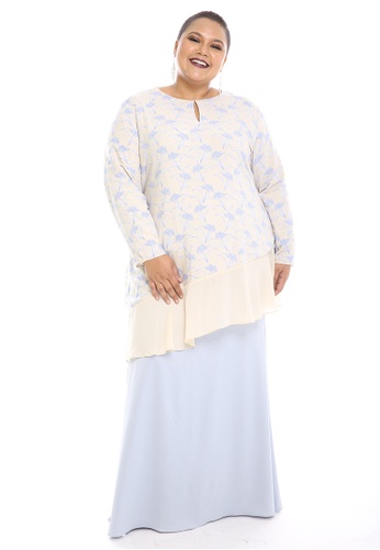 Ria Modern Kurung from PLUMERIA in white and blue_1