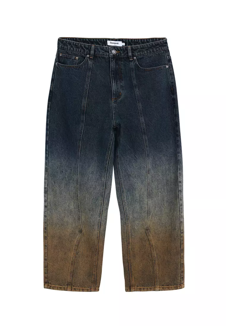 Denim pants with cuffed hem