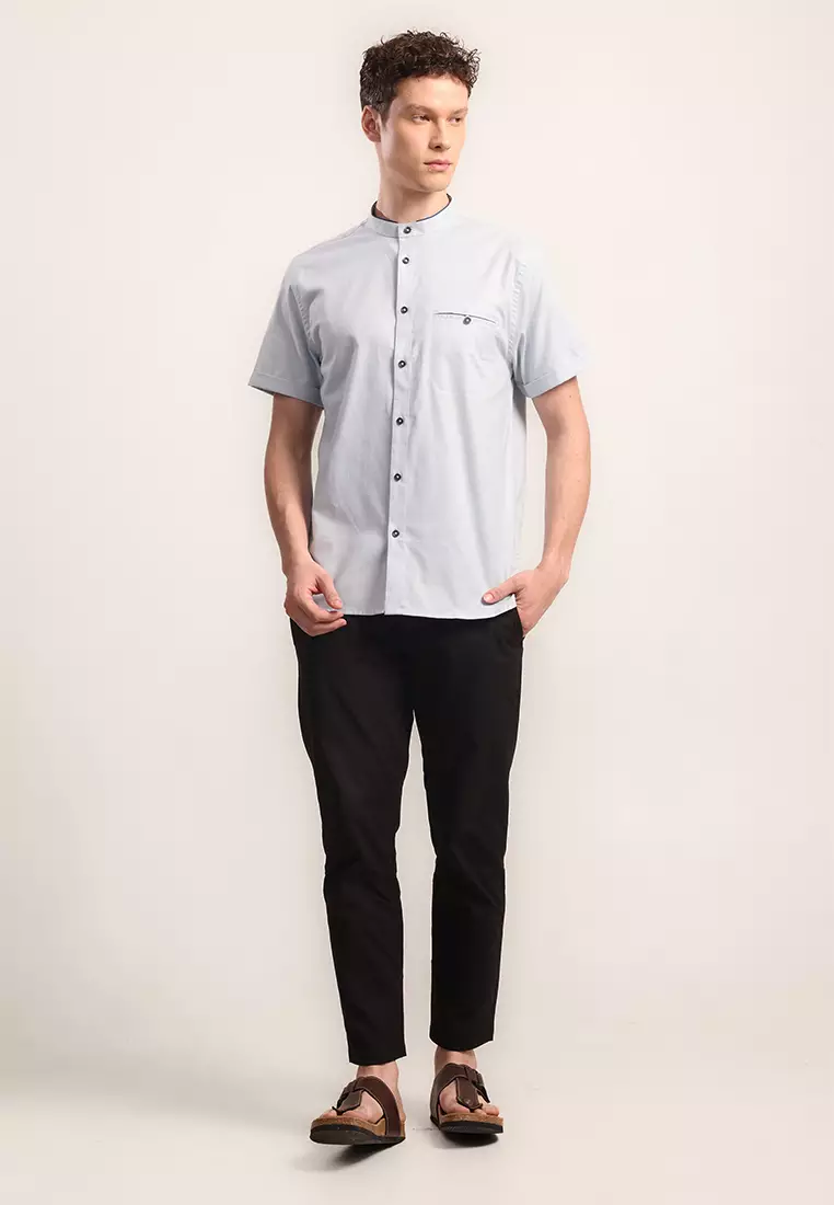 MOC Kemeja Shanghai Lengan Pendek Pria Ismael - Blue Light