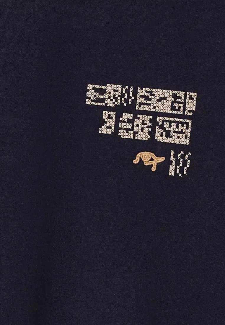 Navy Blue Oversize/Wide Cut Ethnic Embroidered T-Shirt TMNSS25TS00167