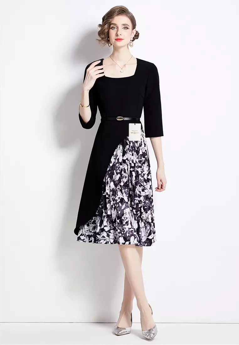 Chiffon Printed Slim Cut Dress ZHY9222-613