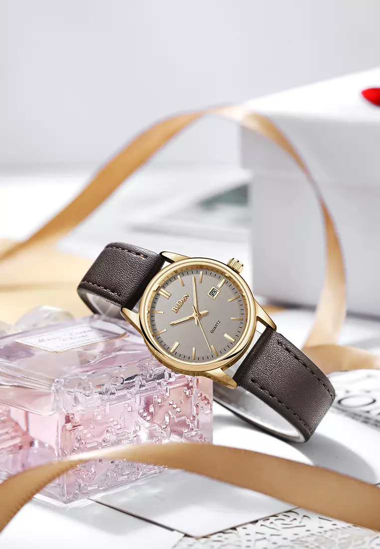 Jam Tangan Wanita Original Anggun Kalender Tali Kulit Anti Air Jam Tangan Cewek