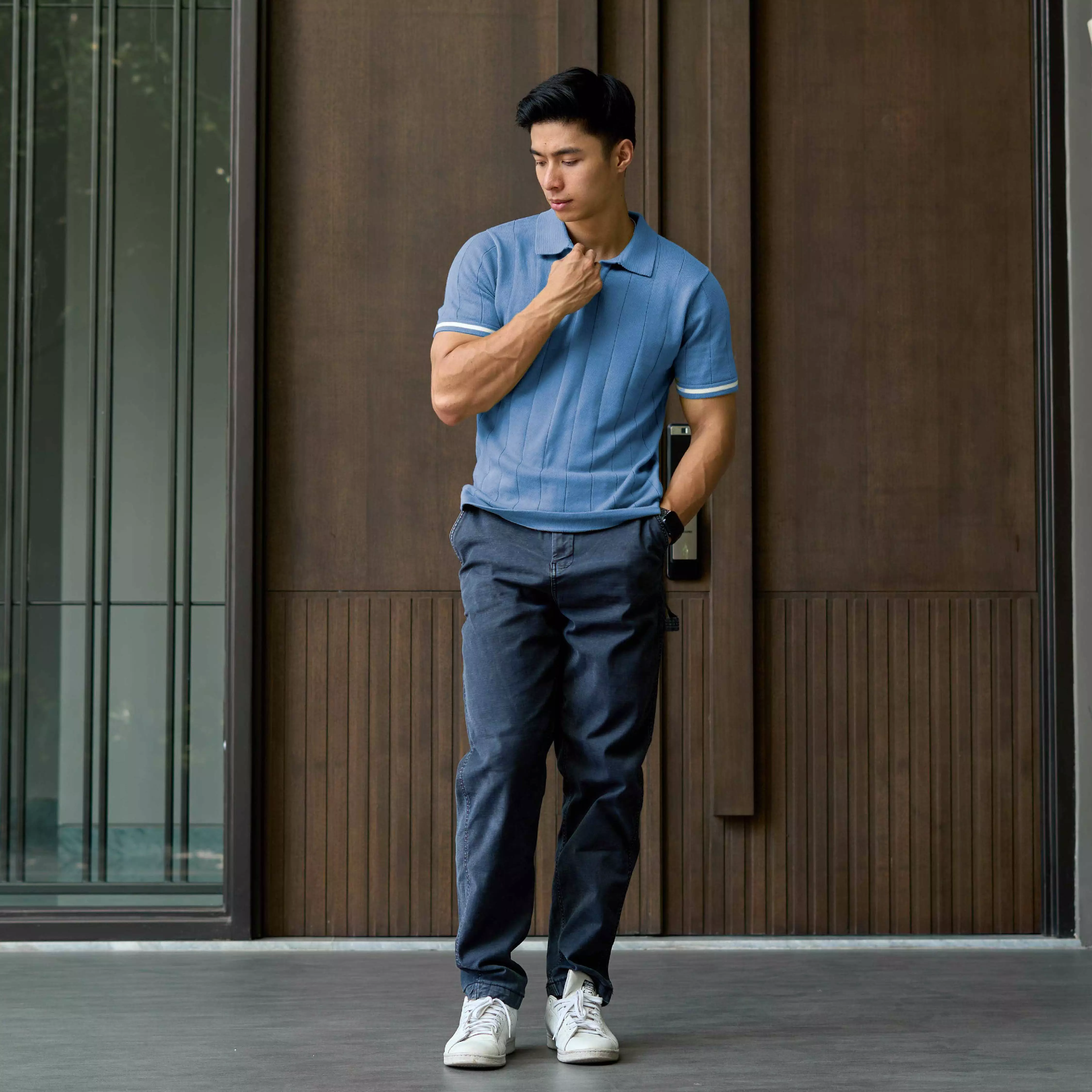 Kale Xander Blue / Polo Shirt rajut premium berbahan dasar cotton wool