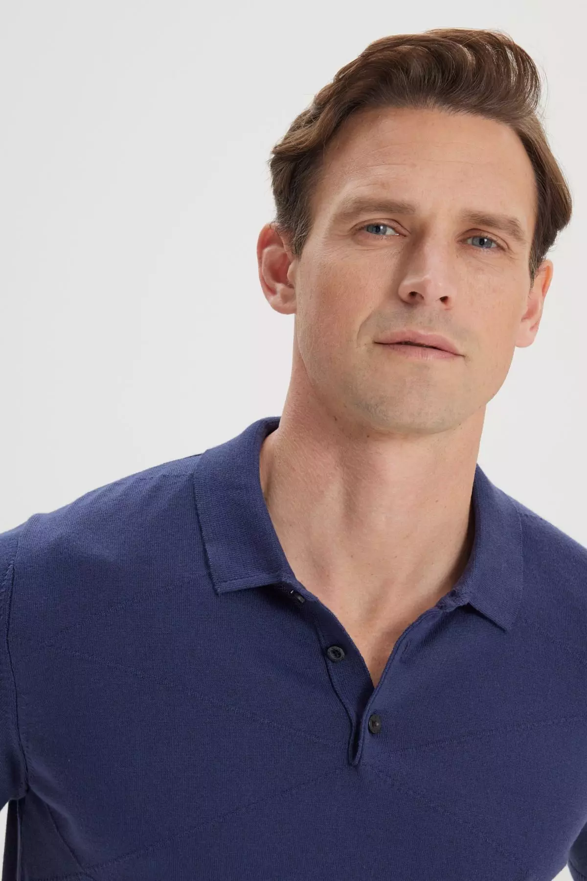 Self-Patterned Polo Collar Knitwear Shirt