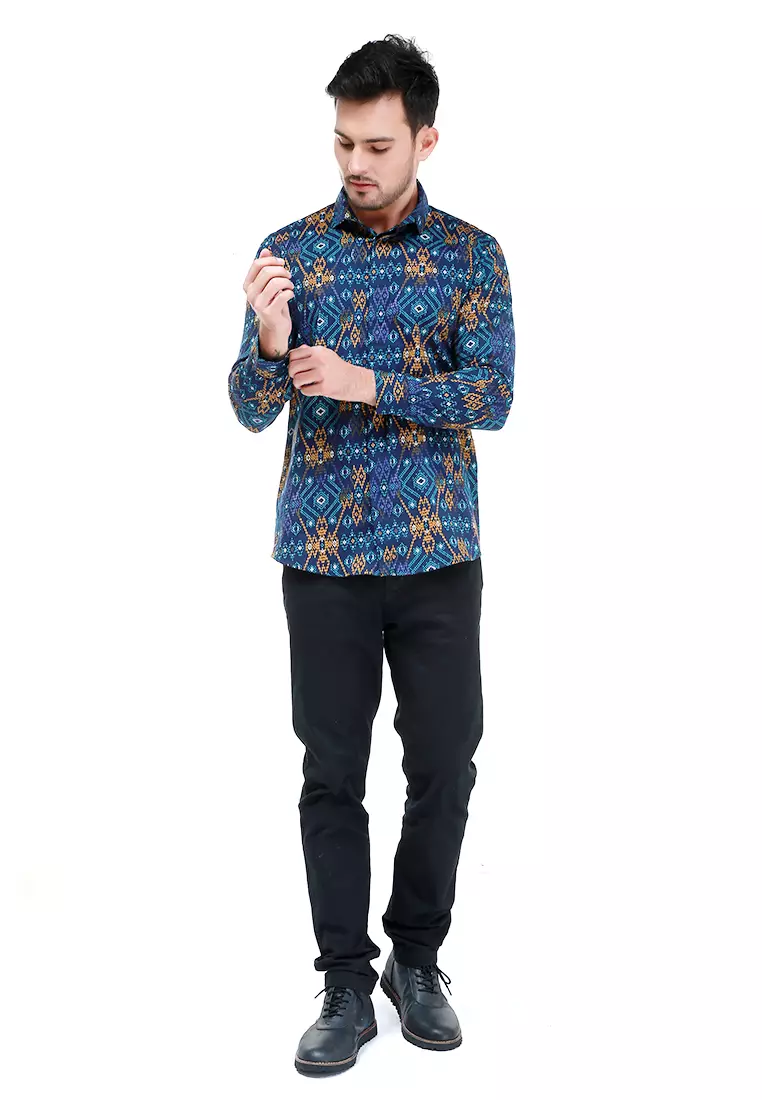 Dwan Kemeja Batik Pria Luxury Atasan Formal Longsleeve Shirt Material Cotton ORIGINAL - Gold