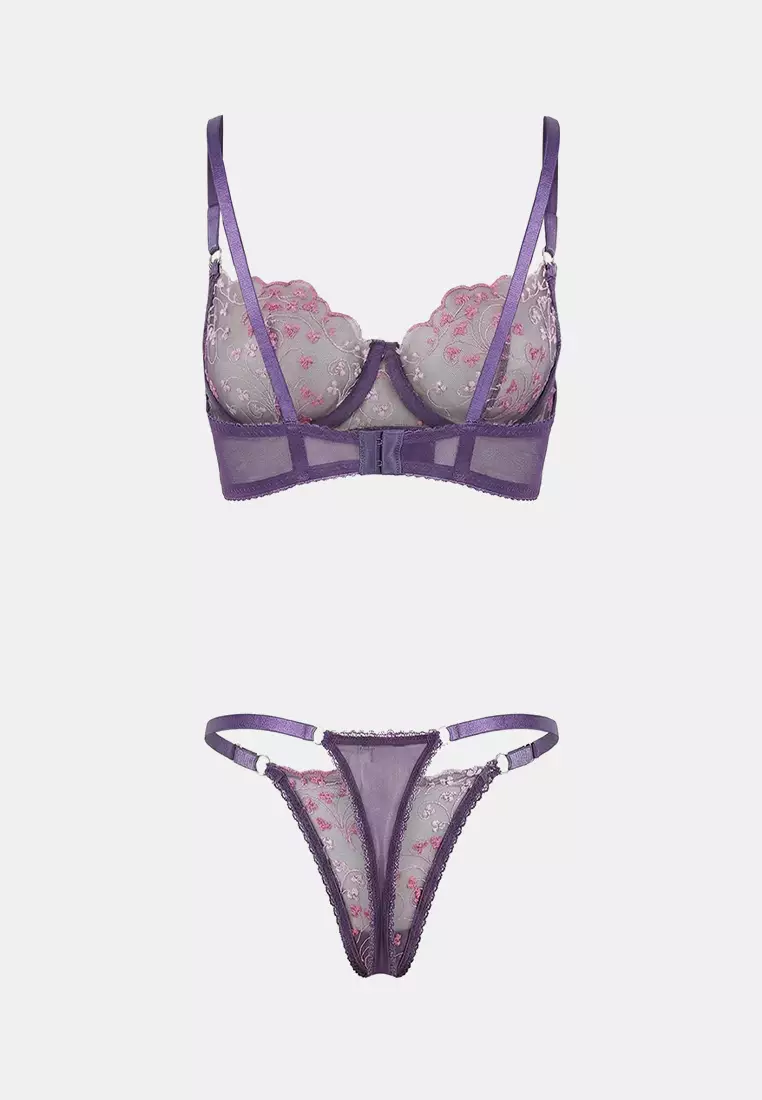 Purple Brode Floral Capless Underwear Set Thmss26Cc2