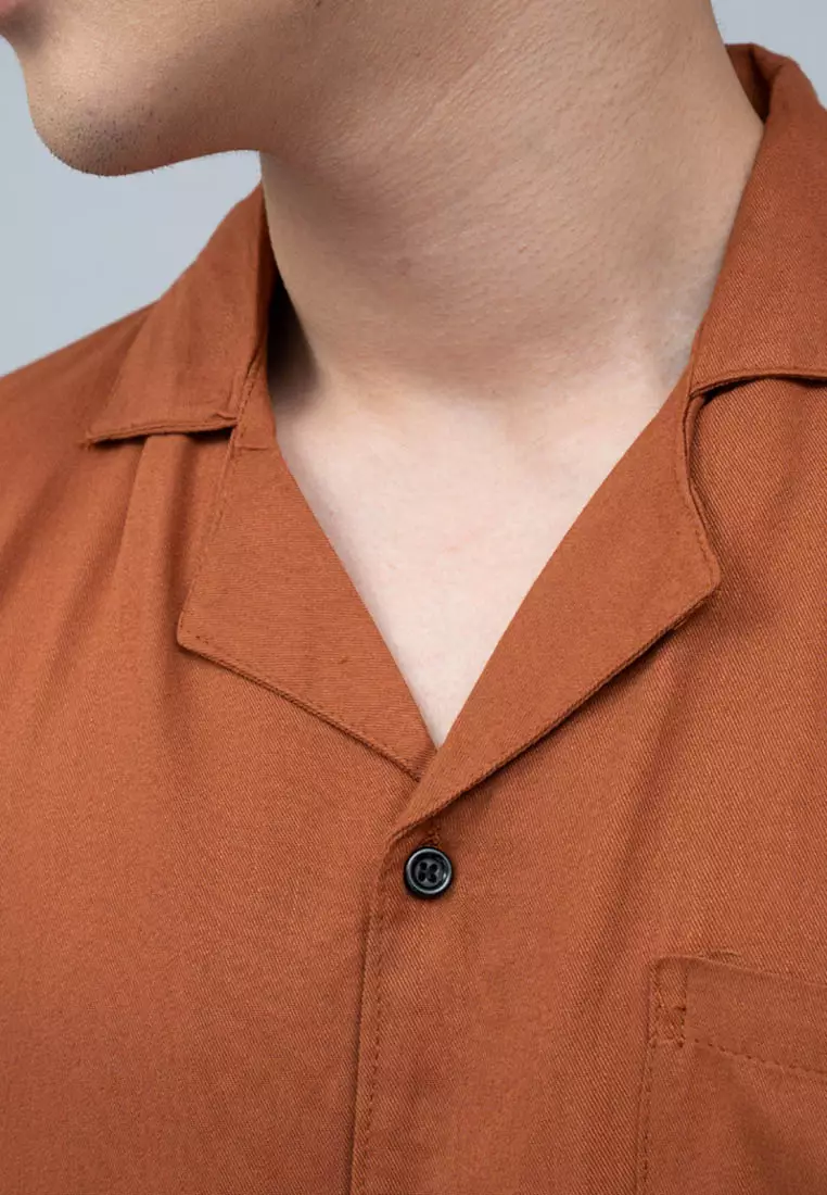 Kemeja Bowling Shirt Pria Lengan Pendek Terracotta Houseofcuff