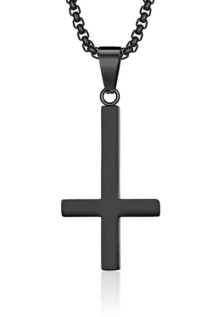 JSC4025 316L Titanium Staal Paus' Reverse Kruis Halsketting_voghion.com