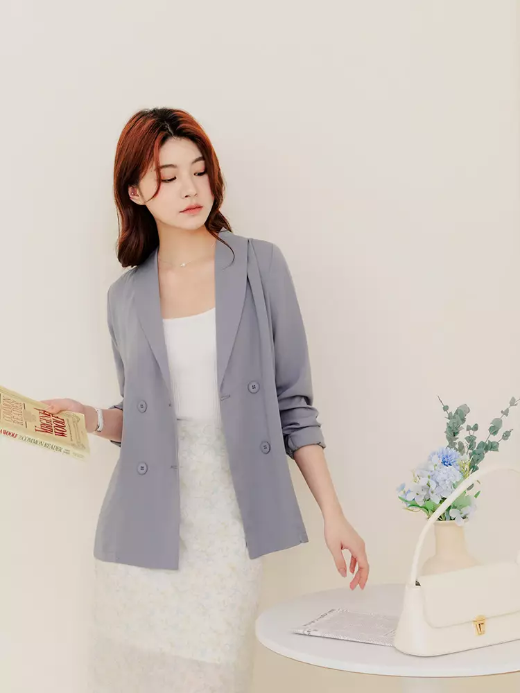 Shawl Lapel Double-Breasted Blazer [EA3618]