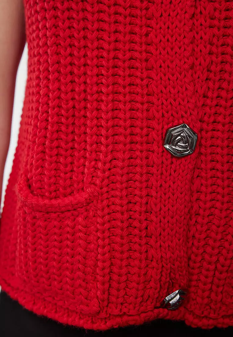 Red Soft Textured Fitted Vest Twoaw25Ye00027