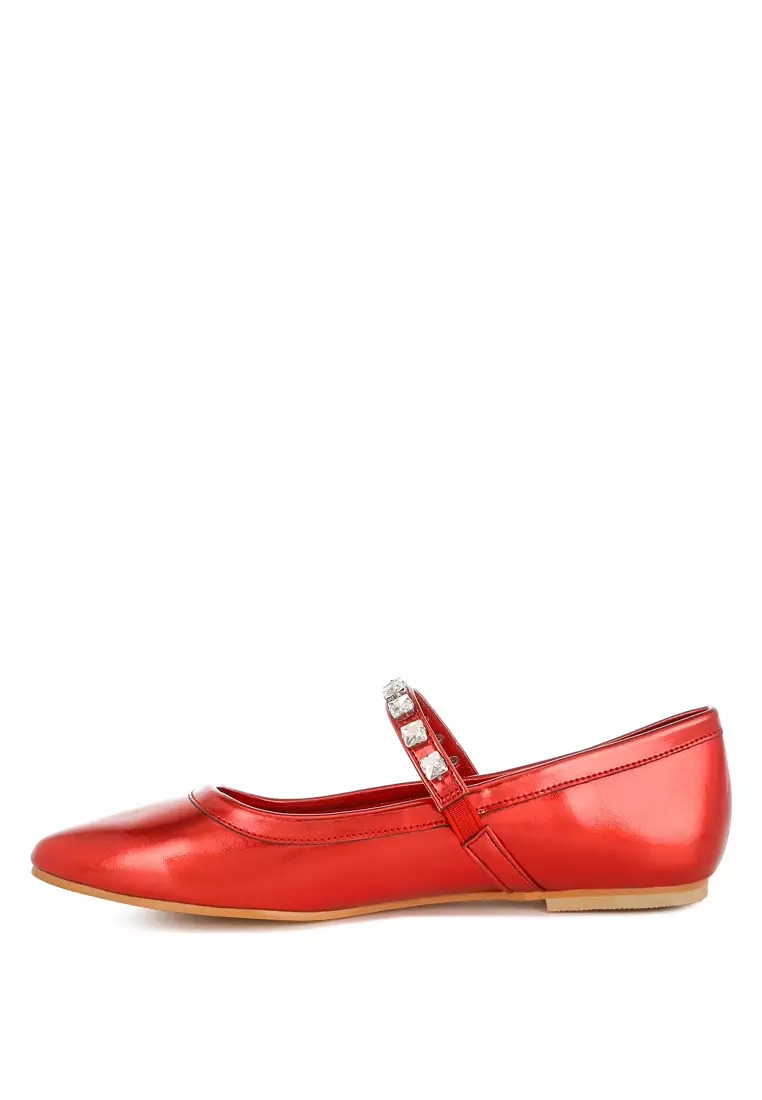 Metallic Mary Jane Ballerinas in Red