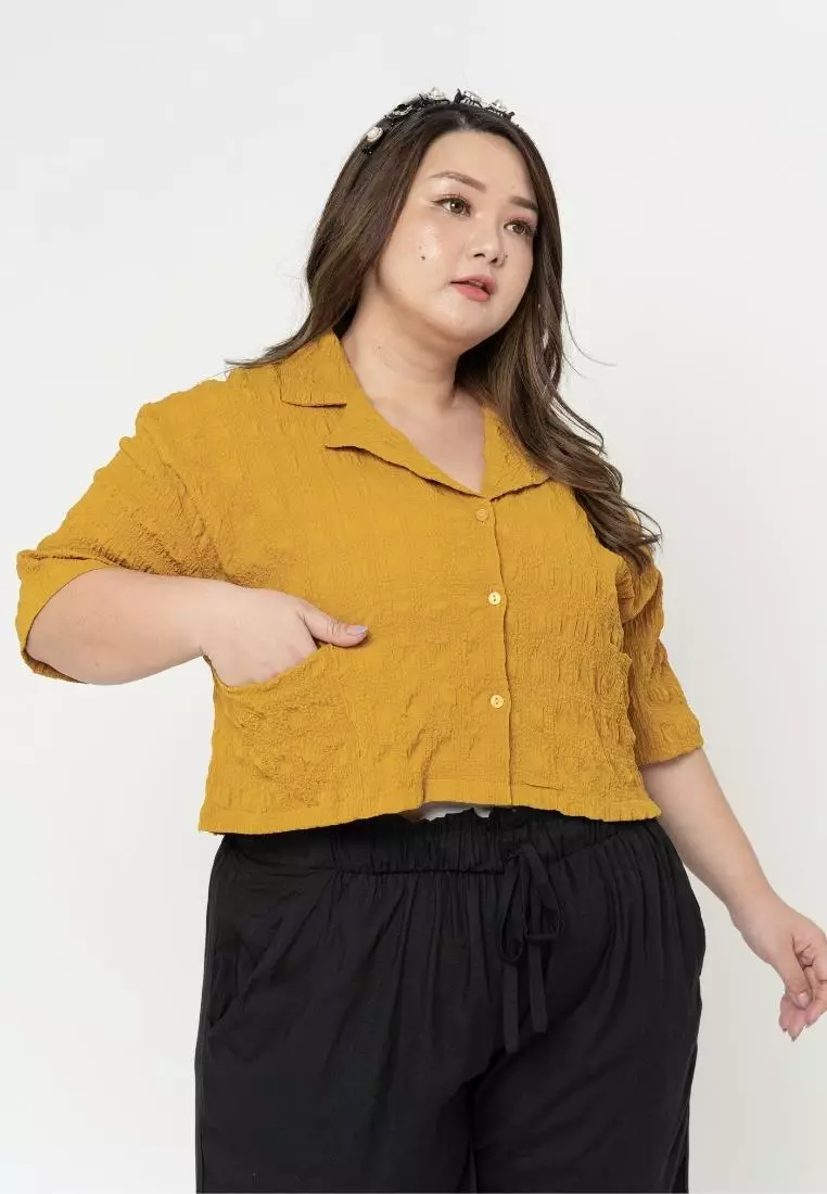 Plus Size Crop Top Posie Mustard