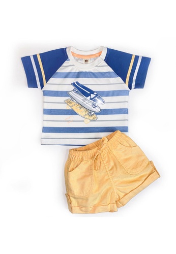 Toffyhouse white and yellow and blue Toffyhouse skater boy shorts & t-shirt set EA1A4KA45C8DC6GS_1