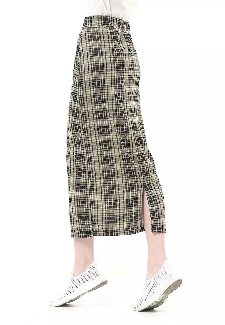Malina Rok Span Tartan Bawahan Wanita All Size Motif Kotak High Quality - Milo