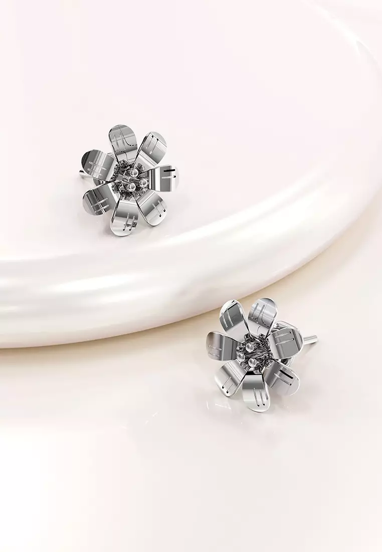 Flora Stud Earrings 10mm-Silver
