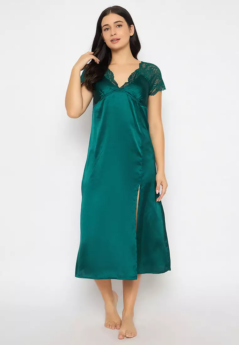 Buy Clovia Clovia Chic Basic Padded Night Dress in Dark Green
