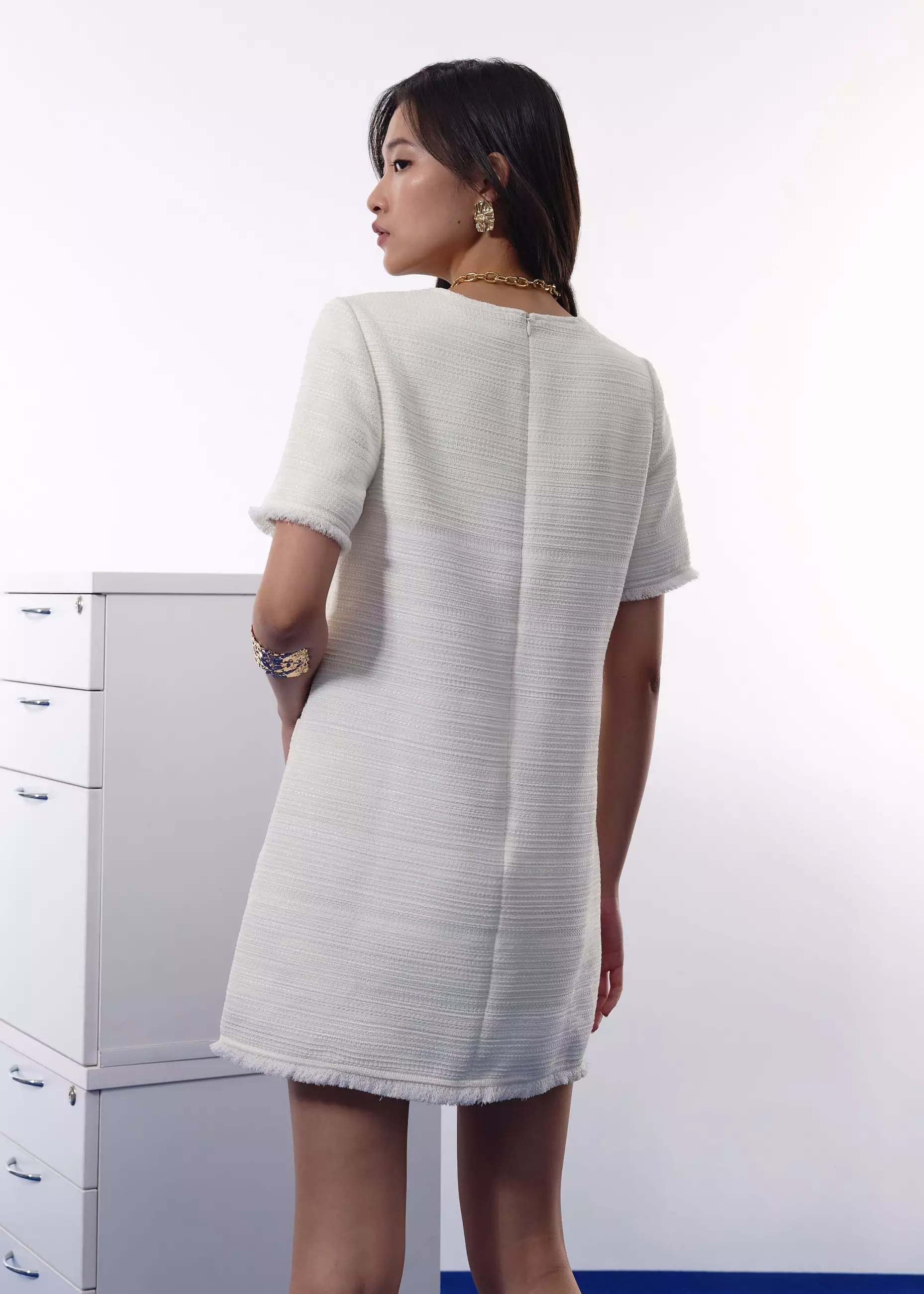 Dress Wanita - Imani Classic Jacquard Tweed Shift Mini Dress