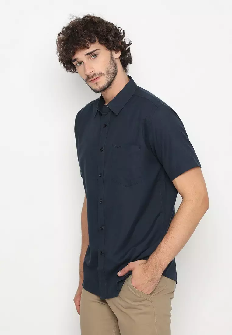 POLICE Kemeja Polos Basic Cotton Soft Navy Regular Fit Pria