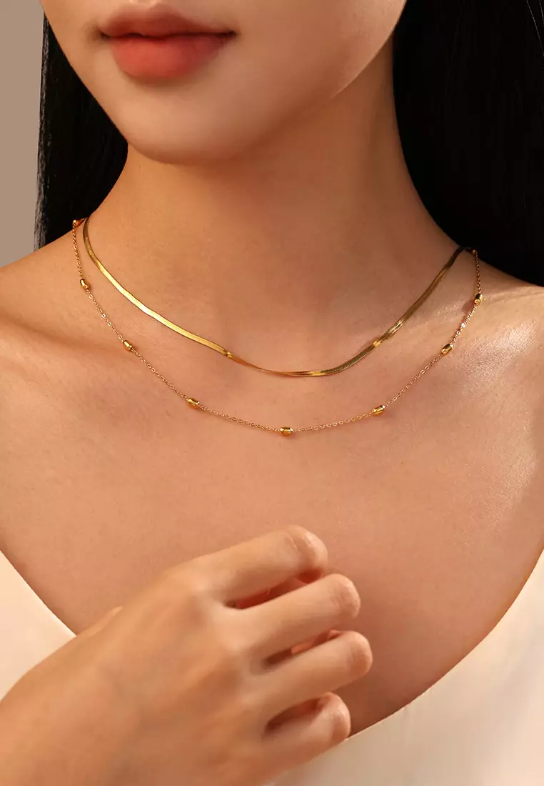 Kalung Wanita Double Wear Style Korea Fashion Anti Pudar Kalung Cewek Original gold