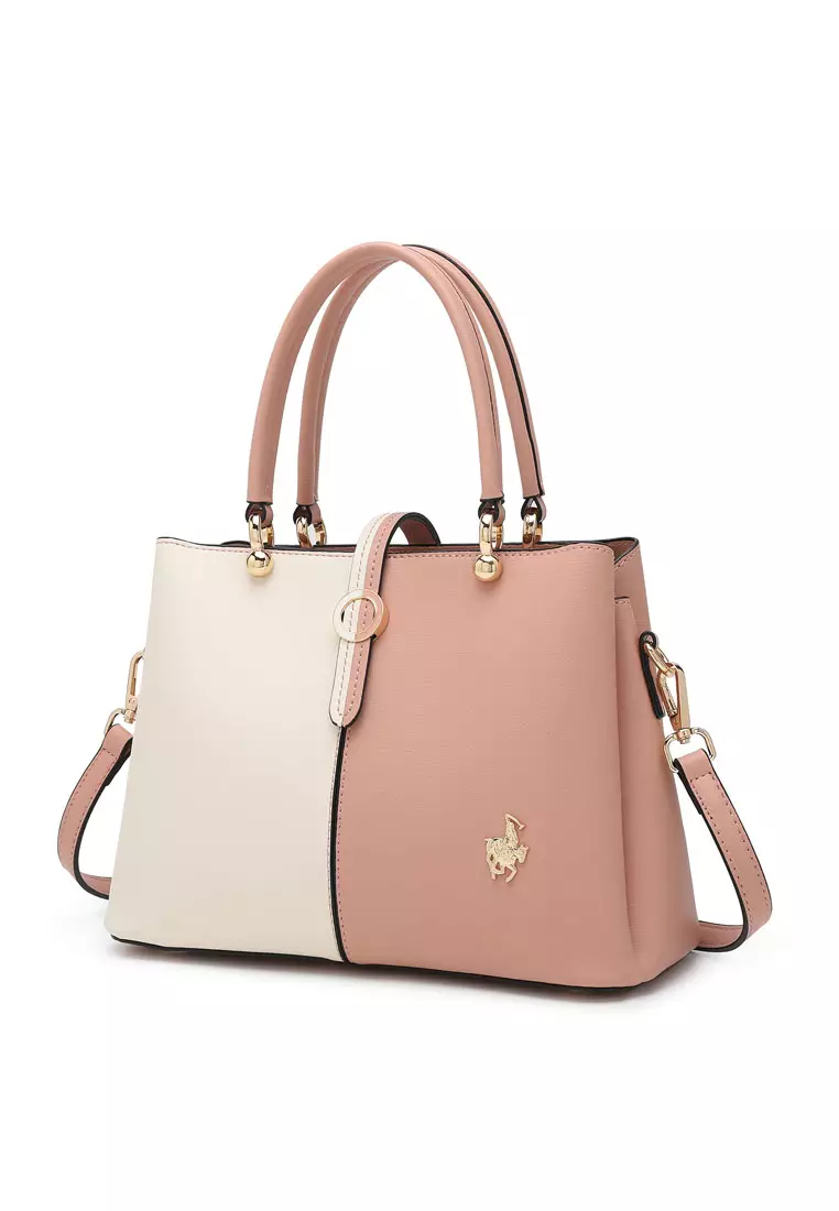 Women's Contrast Top Handle Bag / Shoulder Bag / Crossbody Bag - Pink