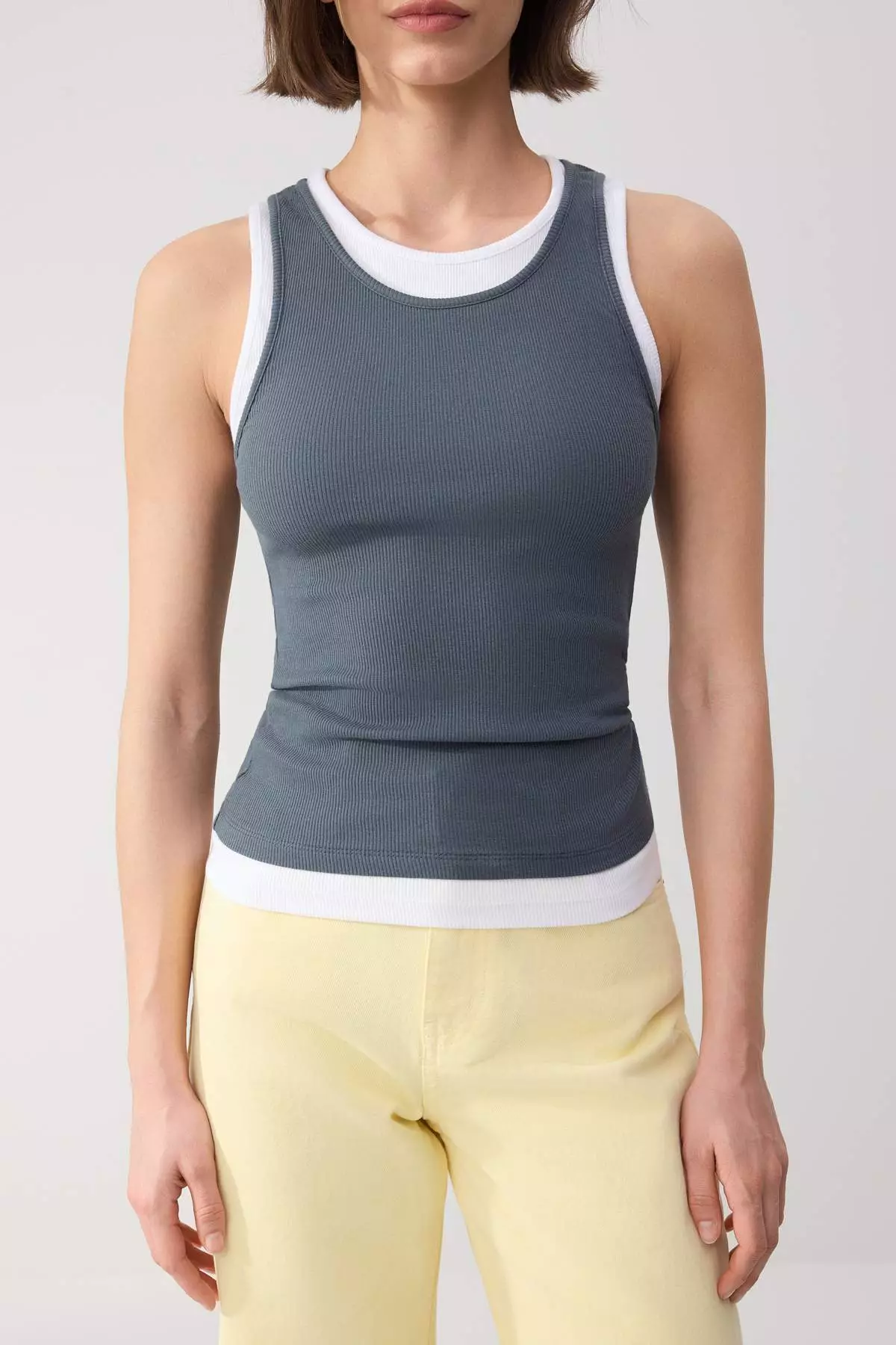 Wardrobe Essentials-Anthracite Double Layer Fitted/Sleeveless Stretch Knit Undershirt Twoss26Al9