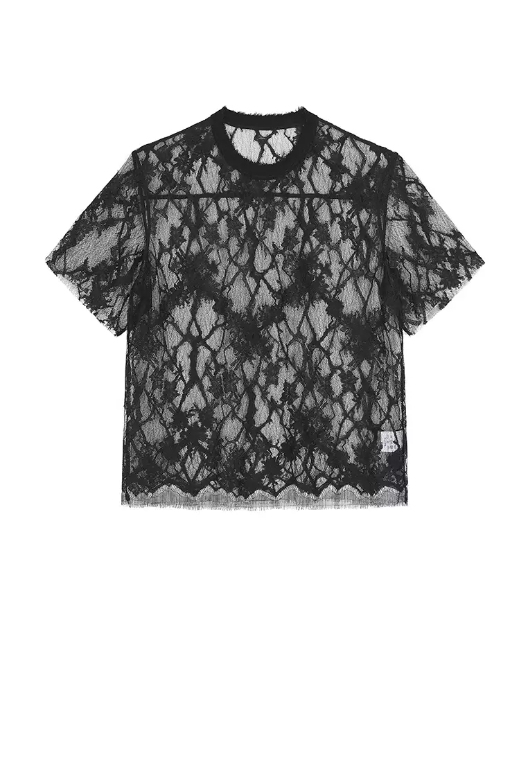 Round Neck Lace Casual Short Sleeve T-Shirt
