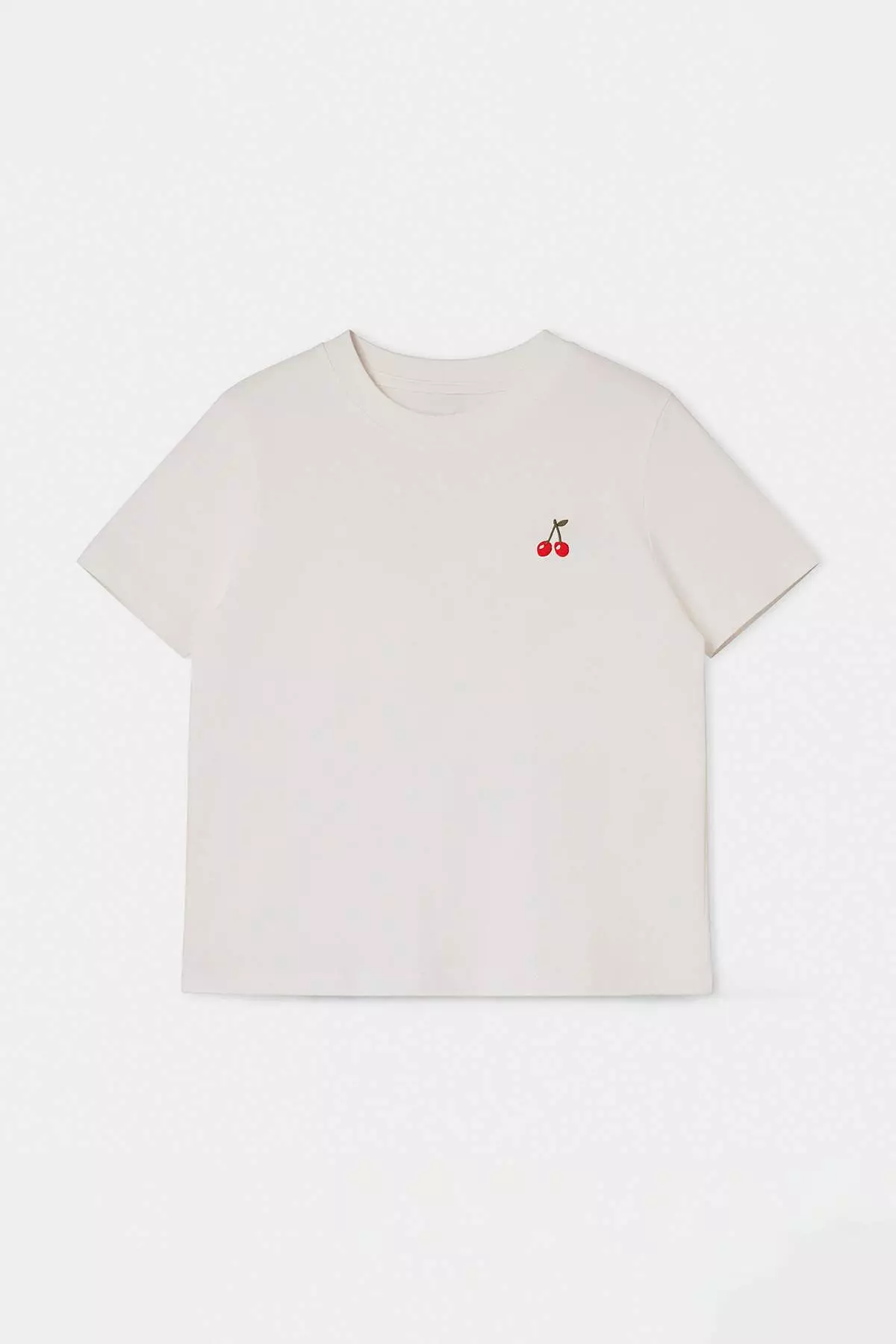 Ecru Embroidered Regular/Normal Fit Short Sleeve 1% Cotton Knitted T-Shirt Twoss26Ts124
