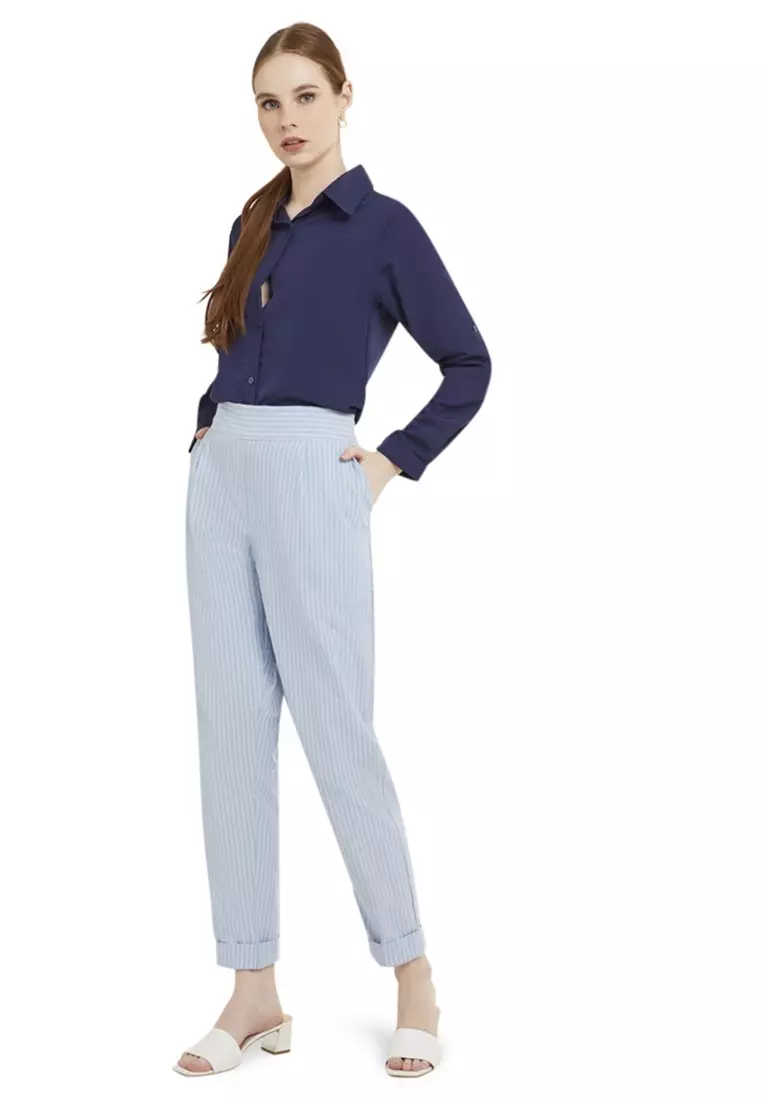 Lolita Long Pants Celana Panjang Bergaris Bawahan Wanita Premium Quality - Blue