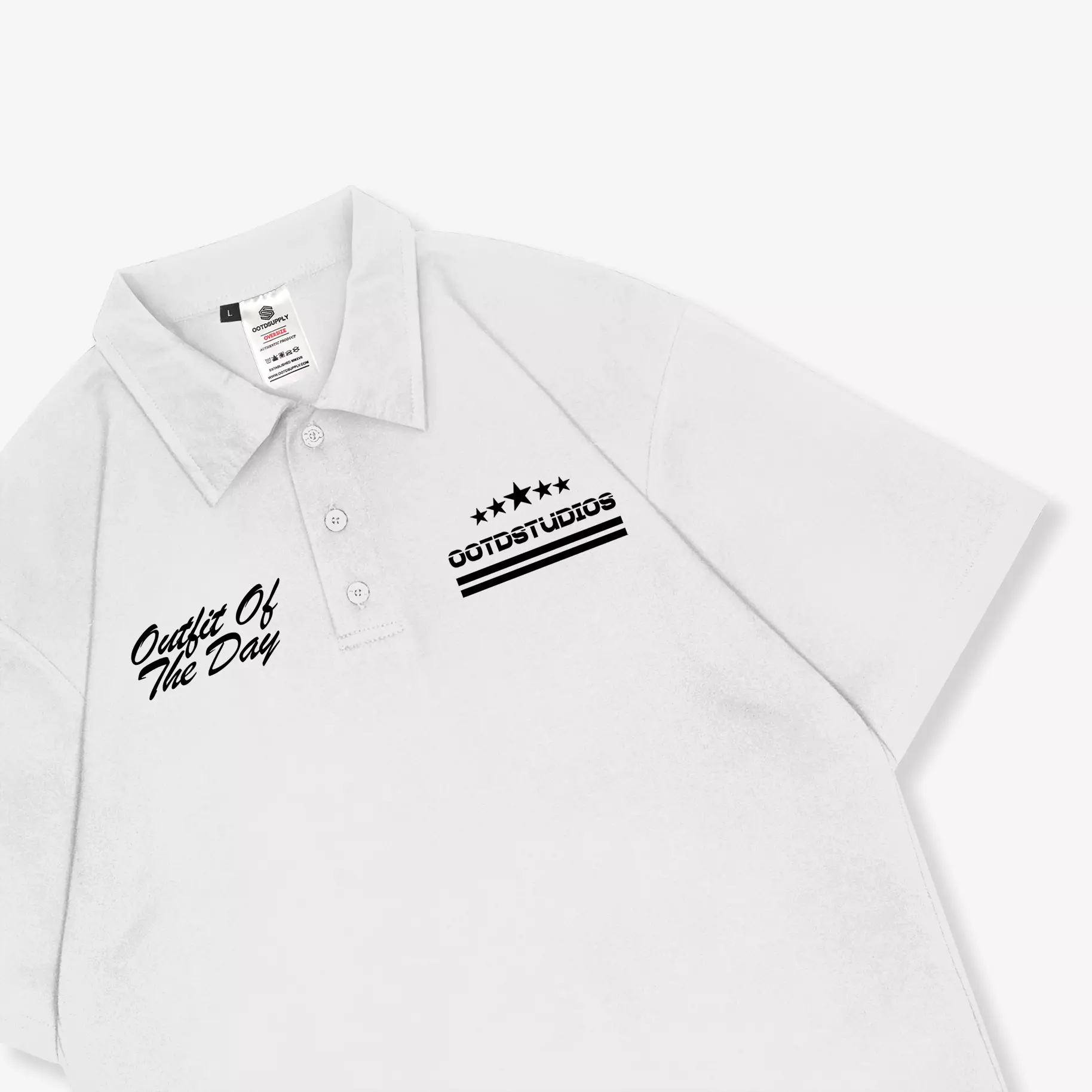 OOTDSUPPLY Oversize Polo Shirt Five Stars Black l Kaos Oversize Pria dan Wanita OVZ-PS002