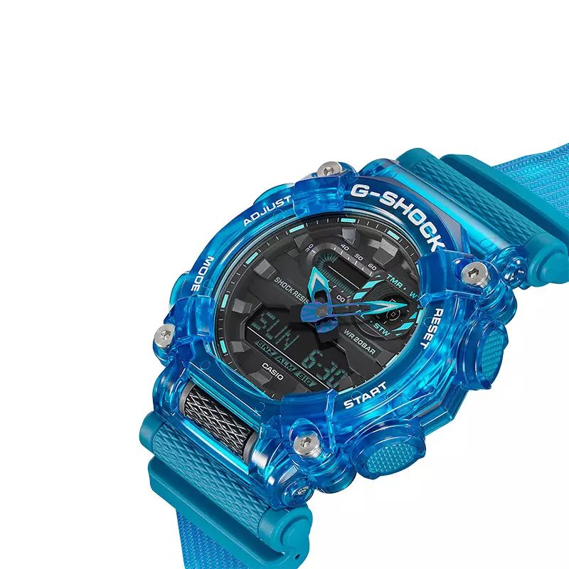 Jam Tangan Pria Casio G-Shock GA-900SKL-2ADR Sound Wave Series Digital Analog Dial Blue Translucent Resin Band