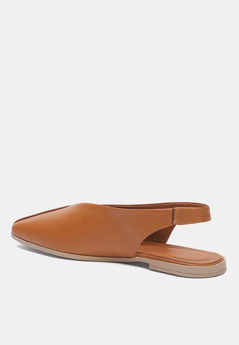 Tan Leather Square Toe Flats