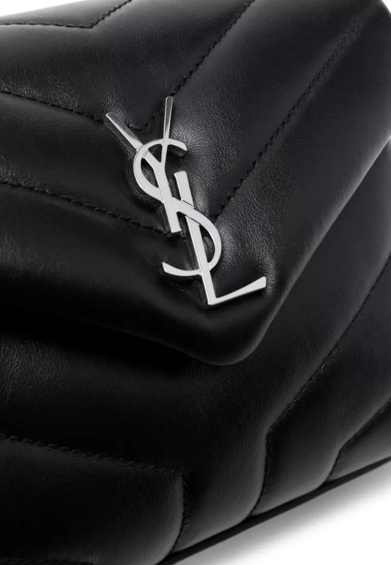 Loulou Toy In Matelassé "Y" Leather Crossbody Bag in Black/Silver