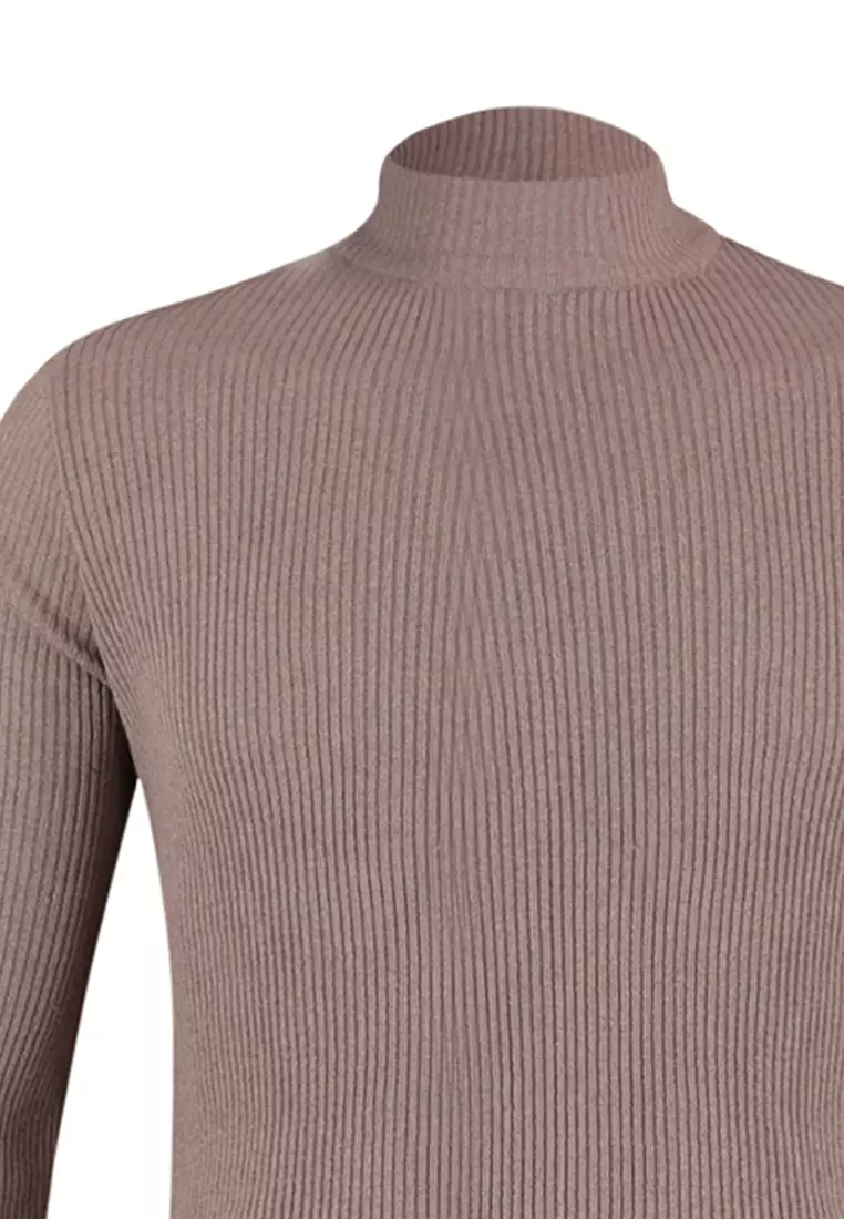 Slim Fit Buttoned Polo Neck Corduroy Knitted Sweater