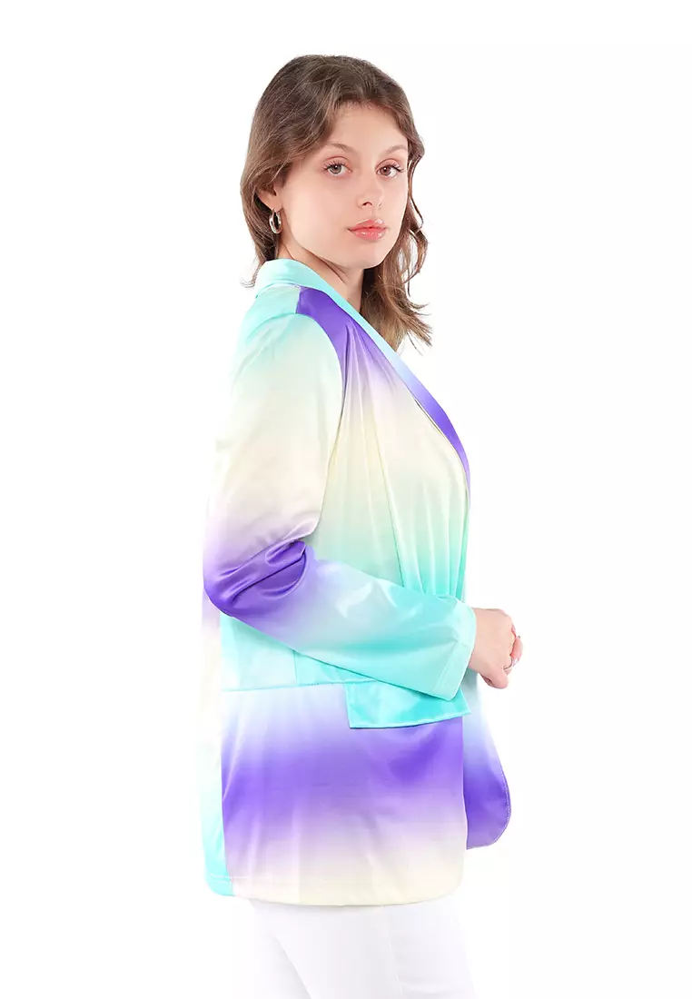 Blazer Semi Kasual Sablon Ungu Glasir