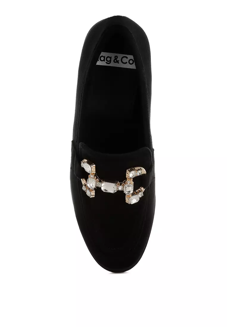 Sepatu Loafer Horsebit Berhias Berlian Imitasi Warna Hitam