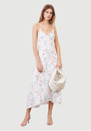 Maje white and multi Strappy Dress In Printed Jacquard F15AFAAA323A6CGS_1
